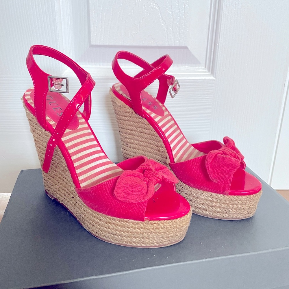 Guess Hot Pink wedges/ sandals